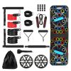Multi-functional Push Up Board Color-Coded System Full Body Workout Training has 15 Fitness Accessories Pilates Bar Resistance Band Roller Wheel