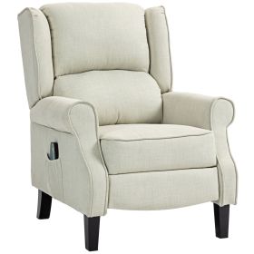 Vibrating Massage Recliner Chair with Heat. Upholstered Wingback Chair Beige Linen-feel Fabric. Ultimate  Comfort