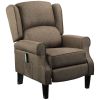 Massage Recliner with Heat, Remote Controlled and Footrest. Wingback Chair in Brown Linen-feel Fabric