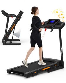 Folding Treadmill with Incline. Walking Running Machine for Home Workouts  Handrail Speed Controls 12 preset training modes Pulse Monitor