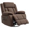 Recliner Massage Armchair with Heat, Over sized Swivel Rocker with Footrest, Remote, Brown Velvet-feel upholstery