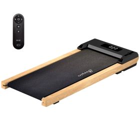 Soozier 2.5 HP Walking Pad, Wood Under Desk Treadmill with Remote Control, Transport Wheels and LED Display for Home Gym Office