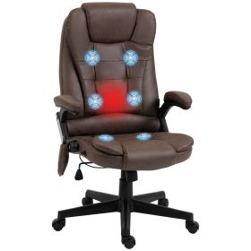 HOMCOM Heated Vibrating Massage Office Chair High Back Desk Chair Coffee Linen