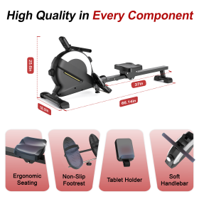 Hartwares Magnetic Rowing Machine for Home, with 77 lbs High Resistance 16 Levels, LCD monitor tracks exercise data