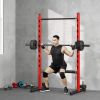 Adjustable Squat Rack with Pull-Up Bar & Barbell Bar – Multi-Function Strength Training Half Rack (Red)