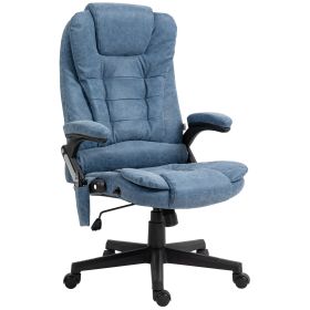 HOMCOM  Heated Massage Chair,  Reclining Office Chair with 6 Vibration Points, Armrest and Remote, Blue PU Leather