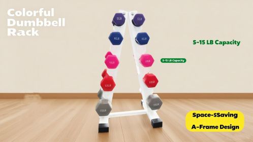 6–10 Pair Iron & Rubber Dumbbell Set with Vertical Rack (5–15 lbs)