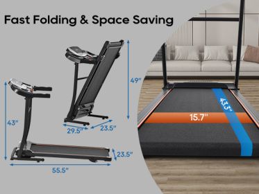 NEW Home Folding Treadmill with Pulse Sensor, 2.5 HP Quiet Brushless Motor 7.5 MPH