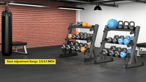 1100 LB Capacity Heavy Duty Steel Rack: 3-Tier Storage for Adjustable Dumbbells (5-45 lbs) - Perfect Home Gym Organizer.