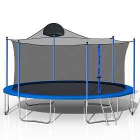 14 FT Trampoline for Adults & Kids with Basketball Hoop, Outdoor Trampolines w/Ladder and Safety Enclosure Net for Kids and Adults