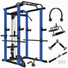 Blue Power Cage with Lat Pulldown – Adjustable Home Squat & Strength Rack