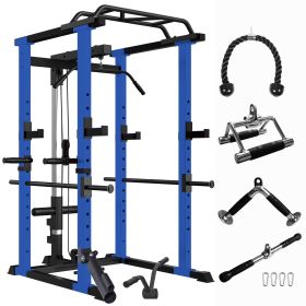 Blue Power Cage with Lat Pulldown – Adjustable Home Squat & Strength Rack