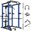 Blue Multi-functional Power Cage, Home Adjustable Pullup Squat Rack 1000 Lbs Capacity Comprehensive Fitness Barbell Rack Olympic Bar