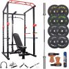 IFAST HOME GYM PACKAGE Multi-functional Power Cage. Adjustable Pull-up Squat Rack 1000 Lbs Capacity 160 LBS weights included. Fitness Barbell Rack
