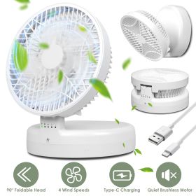 Quiet Table Fan 90° Folding Desk Fan with 4 Wind Speeds Type-C Rechargeable Wall-Mounted Fan Portable Desktop Fan for Home and travel
