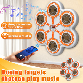 Six-key boxing target-white body-white keys-orange light-brown.Smart Music Boxing Machine & Target with LED Lights & Music Sync