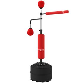 Soozier 4-in-1 Boxing Punching Bag Stand with 2 Speed balls, 360° Reflex Bar, & PU-Wrapped Bag & Adjustable Height, Red