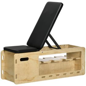 Soozier Wooden Workout Bench with Dumbbell Rack and Resistance Bands, Adjustable Incline Weight Bench for Home Gym Black