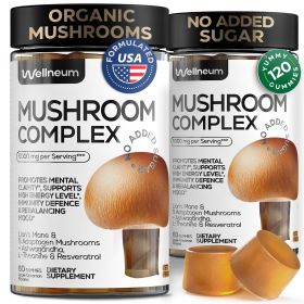 Mushroom Gummies 5000 Mg for Adults Lion's Mane and 9 Adaptogenic Mushrooms Blend Ashwagandha L Theanine Organic Adaptogenic Mix for Energy Immun