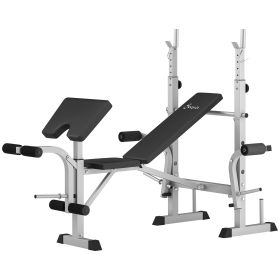 Adjustable Bench Press Set with Squat Rack, Preacher Curl Pad, Leg Developer & Storage – Full Home Gym Strength System