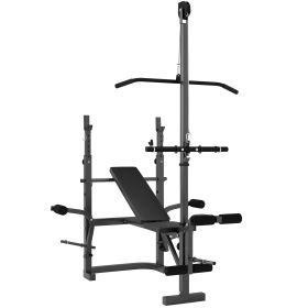 All-In-One Adjustable Weight Bench with Power Rack, Lat Pulldown & Preacher Curl