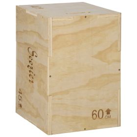 Jump Box 3-in-1 Wooden Plyo Box, Plyometric  with Handle Openings for Home Gym, Workout Training, Natural