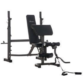 Weight Bench Stand with Squat Rack, Adjustable Olympic Bench, Multifunctional Arm Curl Pad, Leg Extension, Grey