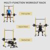 Squat Rack with Pull Up Bar and Barbell Bar Adjustable Bench Press Multi-Function Weight Lifting Half Rack, Yellow