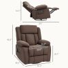 Recliner Massage Armchair with Heat, Over sized Swivel Rocker with Footrest, Remote, Brown Velvet-feel upholstery