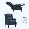 Vibrating Massage in Manual Reclining Chair with Lumbar Heat. Remote Controller for Heat & Massage Blue Linen Fabric