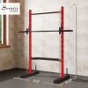 Adjustable Squat Rack with Pull-Up Bar & Barbell Bar – Multi-Function Strength Training Half Rack (Red)