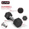 20 lb Coated Rubber Hex Dumbbell, Pair