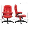 HOMCOM Heated Massage Office Chair, Heated Reclining Chair with 6 Vibration Points, Armrest and Remote, Red PU Leather