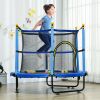 Qaba Kids Trampoline, 4.6 Feet with Safety Enclosure and Ball Pit, Blue, Indoor Play Equipment