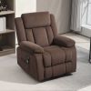 Recliner Massage Armchair with Heat, Over sized Swivel Rocker with Footrest, Remote, Brown Velvet-feel upholstery
