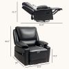 Heated Massage Recliner Over sized Swivel Rocker with Footrest and Side Pockets Black PU upholstery
