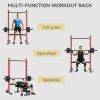 Adjustable Squat Rack with Pull-Up Bar & Barbell Bar – Multi-Function Strength Training Half Rack (Red)