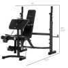 Weight Bench Stand with Squat Rack, Adjustable Olympic Bench, Multifunctional Arm Curl Pad, Leg Extension, Grey