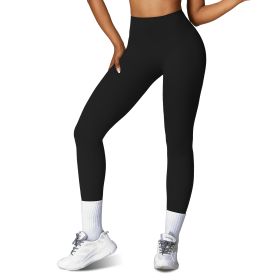 Women\'s High Waist Workout Leggings Tummy Control Compression Yoga Tight Pants Gym Pants Athletic Running Leggings with 25In Inseam No Front Seam (Option: LeggingsBlackM)