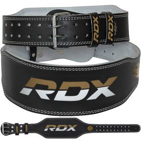 RDX 6 Inch Leather Gym Belt (Color: BLACK/GOLD, size: 2XL)