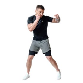 T16 2-in-1 Compression MMA Shorts (Color: GREY/BLACK, size: S)