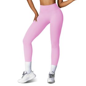Women\'s High Waist Workout Leggings Tummy Control Compression Yoga Tight Pants Gym Pants Athletic Running Leggings with 25In Inseam No Front Seam (Option: LeggingsPinkM)