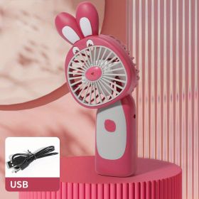 Cartoon Rabbit Handheld Fan USB Rechargeable Mini Small Portable Pocket Desktop Electric (Color: Deep Red)