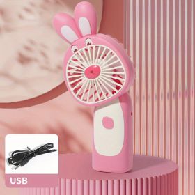 Cartoon Rabbit Handheld Fan USB Rechargeable Mini Small Portable Pocket Desktop Electric (Color: Pink)