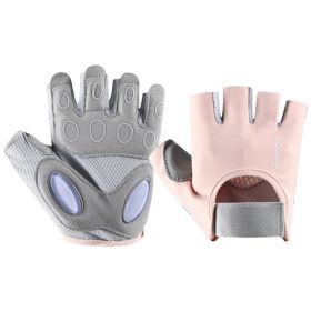 1 Pair Training Gloves Non-slip Finger-less Palm Protector Unisex Sweat-wicking Ridding Gloves for Outdoor Sports (Color: Pink, size: S)