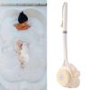 Back Scrubber Brush side 1 & Soft Puff Lather Maker side 2.  Dual action 15" Long Handle  Reaches all your itchy back spots!