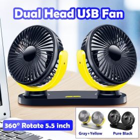 USB Desk Fan 5.5 Inch Powerful Table Fan Dual Head 360° Rotate Quiet 3 Speeds Wind Desktop USB Fan With 55 Inch USB Cable Home Office Indoor Outdoor (Color: Black+Yellow)