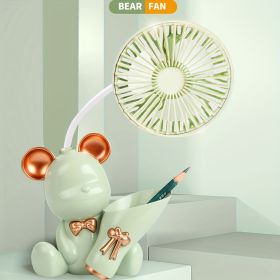 Mini Bear Desk Fan Portable Battery Operated Fan; USB Rechargeable 3 Speeds Silent Running. (Color: Blue)