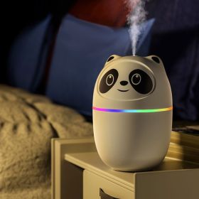 Cool Mist Humidifier Mini Panda Mini; 7 Colors LED  Doubles as Aromatherapy Essential Oil Diffuser 220 ml USB charging (Color: Pink)