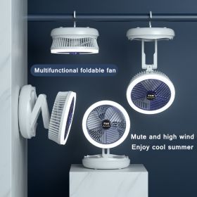 USB Charging Folding Fan Wall Mounted Hanging Ceiling Fan with LED Light 4 Speed Adjustable For Home Room Air Cooler Fan (Color: White-with light)